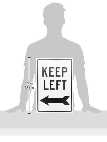 NMC TM28G KEEP LEFT Sign – 12 in. x 18 in. High Intensity Reflective Aluminum Traffic Safety Sign with Black Arrow Graphic, Text on White Base Aluminum 0.040