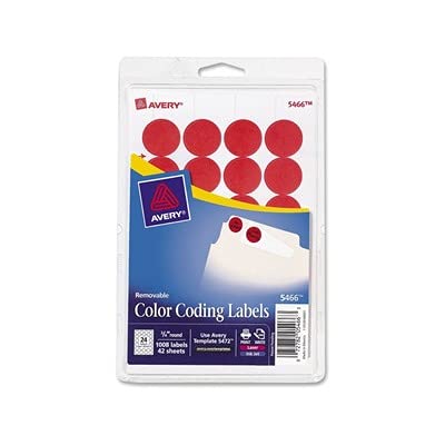 Avery Print/Write Self-Adhesive Removable Labels, 0.75 Inch Diameter, Red, 1008 per Pack (5466) 1 pack