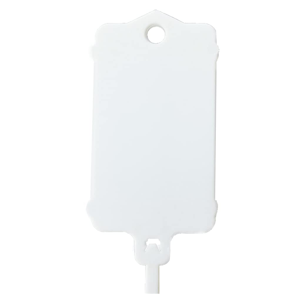 100pcs Reusable Blank Plastic Tags Ties Key Tags 1.45"*2.48" Serrated Tension Sealing Strap with Large Label Plastic Tie Mark Label Waterproof Hang Sign Write on Tag (White, 100pcs) White