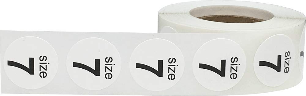Shoe Size 7 White Stickers - 3/4 Inch Round, 500 Semi-Gloss Adhesive Labels Per Roll for Retail, Footwear Inventory, and Organization - Made in The USA White Size 7
