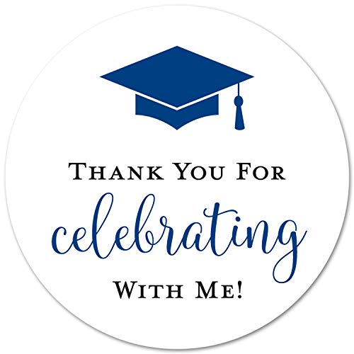 2" Round Graduation Thank You Favor Stickers - Set of 40 Labels (Blue) Blue
