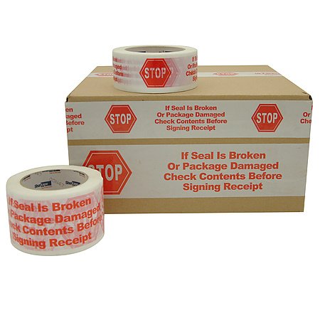 Stop Sign Sealing Tape, Strong Preprinted Tape If Seal is Broken... Stop 3" x110 Yards (330ft), 2.5 Mil Thickness Box Sealing Packaging Tape Security Shipping - 1 Roll 1 Roll - 3" Wide (Stop Sign)