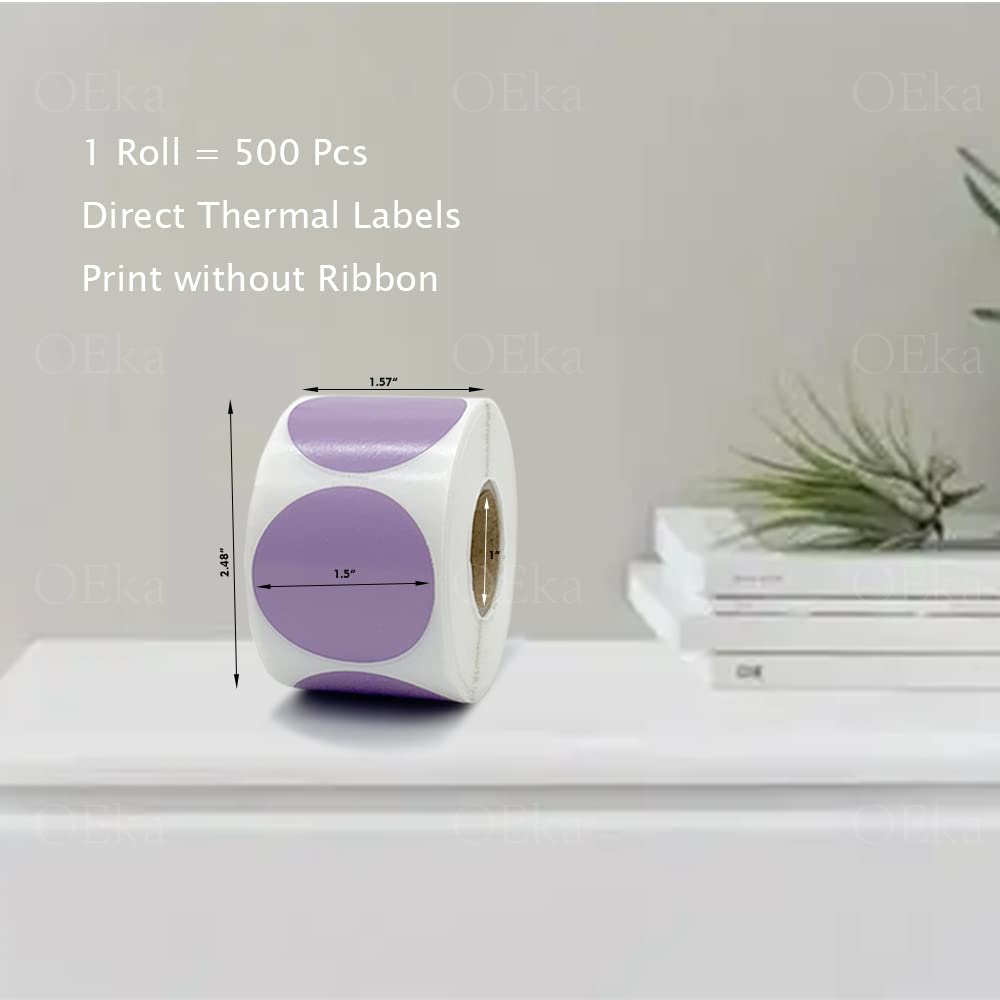 1.5 Inches Round Direct Thermal Labels Blank Shipping Labels Address Labels 500Pcs/Roll Compatible with Rollo & Zebra Desktop Printers(1 Roll, Purple) 1 ROLL