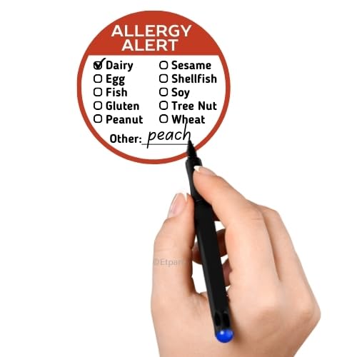 500 Pcs Allergy Stickers, Circular with Top 10 Common Allergen Checklist on Writable Surface, Red Adhesive Allergies Label for Kids Allergy Alert and Food Safety Labels (Red) 500pcs_Red
