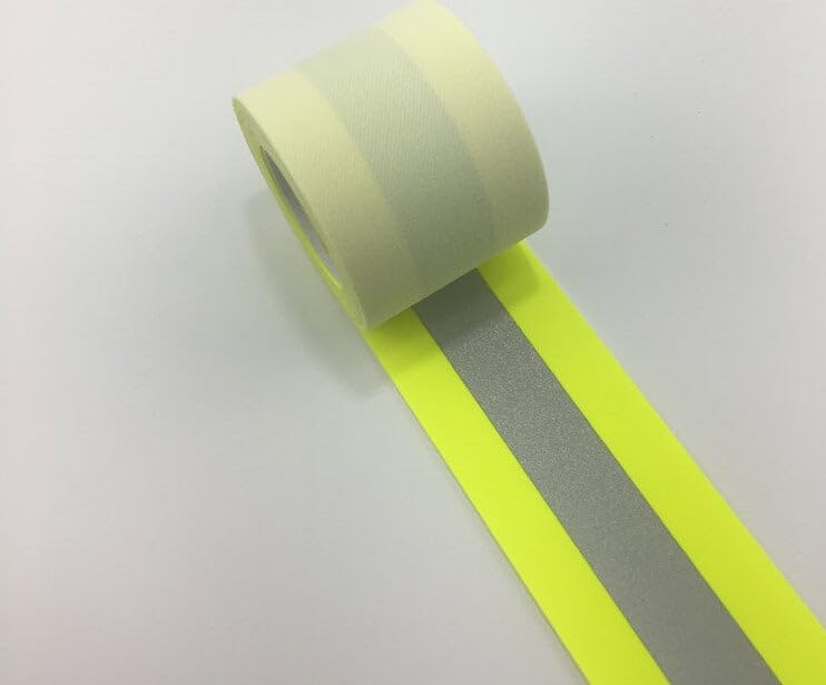 Sew on High Visibility Hi Vis Retro Reflective Fabric Tape (2" x 25 yds, Lime/Silver) Lime / Silver 2" x 25 yds