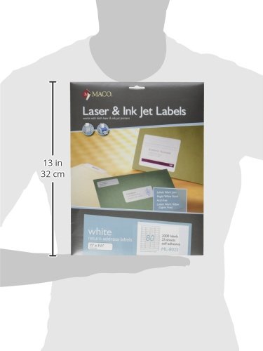 MACO Laser/Ink Jet White Return Address Labels, 1/2" x 1-3/4", 80 per Sheet, 2000 per Pack (ML-8025) 2000/Box 1/2 x 1-3/4 Inches - 2000/Box