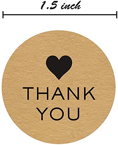 1.5" Small Round Kraft Thank You Stickers / 1,000 Gratitude Label Roll/Wedding Event Small Business Thank You Envelope Seal/Made in The USA 1.5” Heart