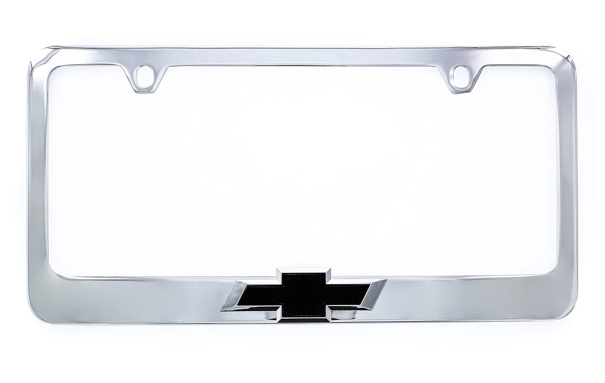Chevy Metal License Plate Frame Tag Holder with 3D Bowtie Emblem - Chrome Plated CHROME C