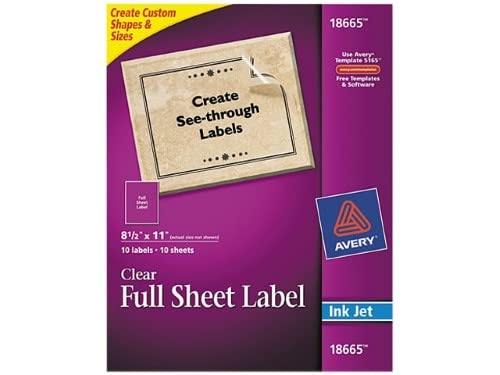 Avery® Easy Peel® Permanent Address Labels, Shipping, 18665, 8 1/2" x 11", Matte Clear, Box Of 10