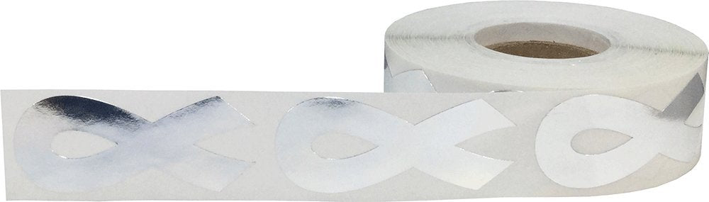 Metallic Silver Awareness Ribbon Stickers 2 Inch 500 Total Adhesive Labels