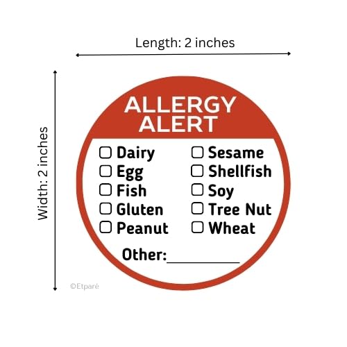 500 Pcs Allergy Stickers, Circular with Top 10 Common Allergen Checklist on Writable Surface, Red Adhesive Allergies Label for Kids Allergy Alert and Food Safety Labels (Red) 500pcs_Red