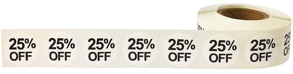 White 25% Percent Off Stickers for Retail 0.75 Inch 500 Adhesive Labels