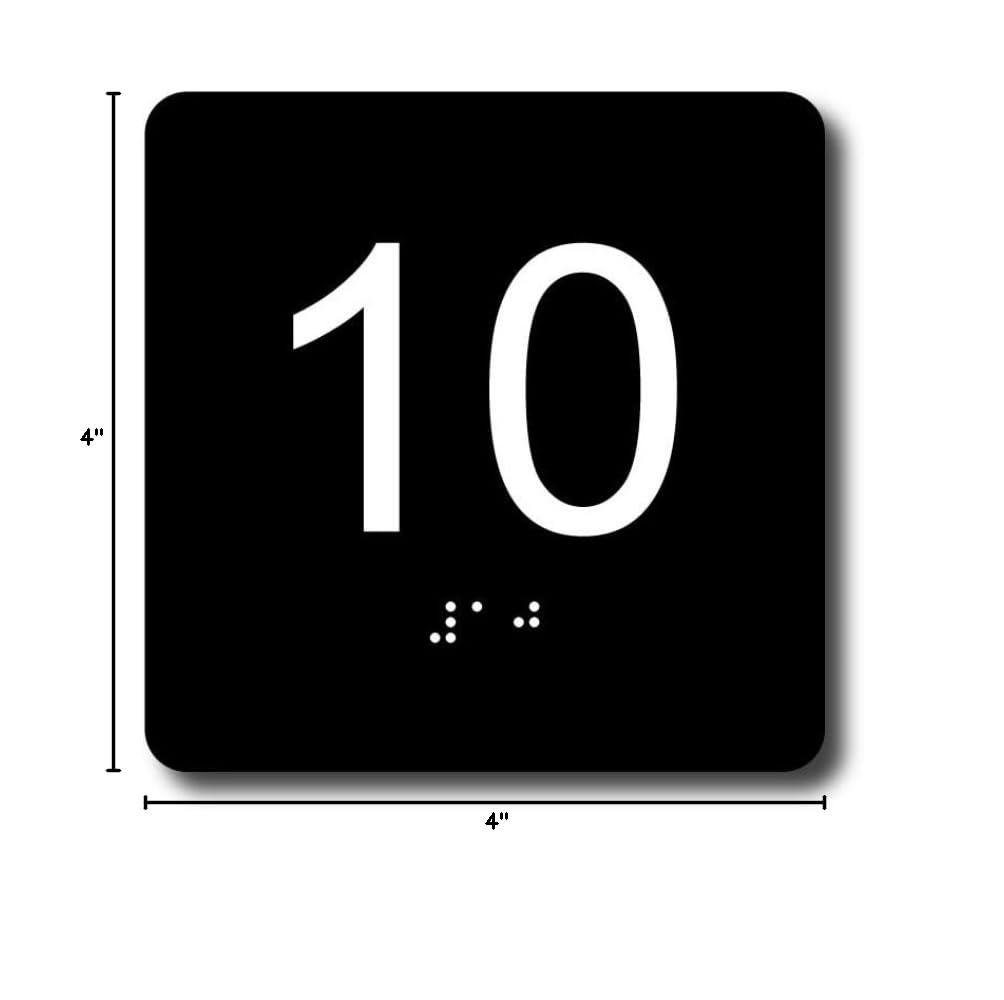 ADA Exam Room Number Sign with Tactile and Braille - 4" X 4" - Pack of 5 Numbered 1-5 or 6-10 (Black 1-5) Black #1-5