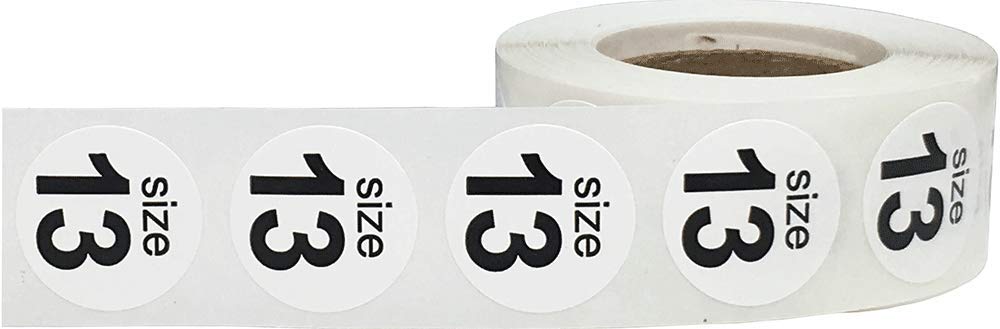 Shoe Size 13 White Stickers - 3/4 Inch Round, 500 Semi-Gloss Adhesive Labels Per Roll for Retail, Footwear Inventory, and Organization - Made in The USA White Size 13