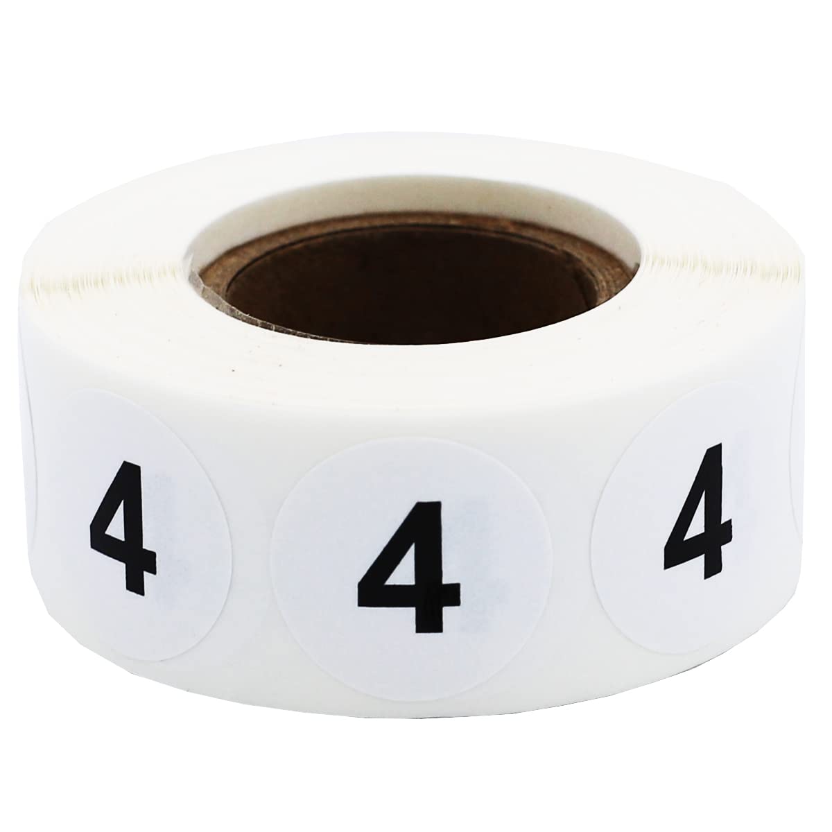 White with Black Number 4 Circle Dot Stickers, 3/4 Inch Round, 500 Labels on a Roll for Organization and Inventory - Semi-Gloss Finish - Made in The USA #4