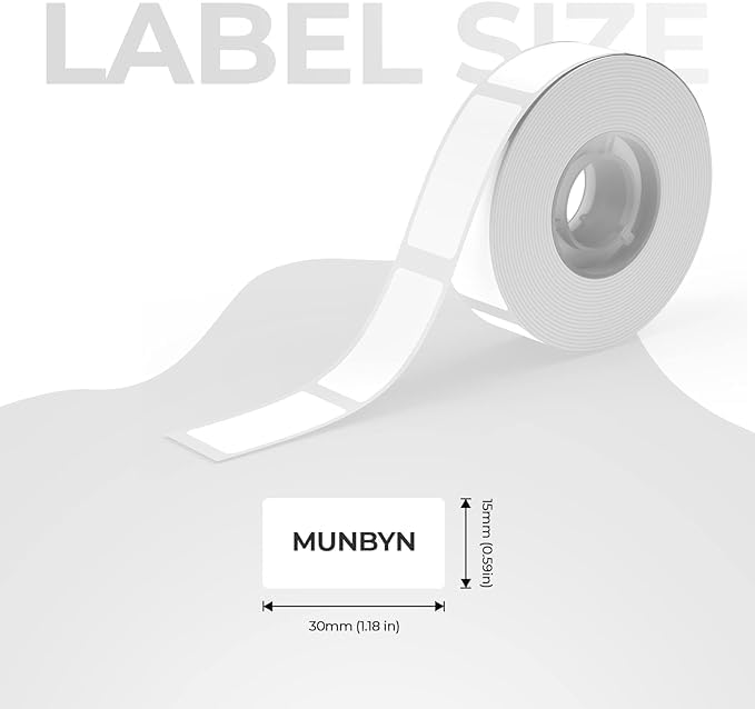MUNBYN Thermal Label Tape for Penguin Bluetooth Label Maker Machine, 15 x 30mm 210 Labels/Roll, Self-Adhesive Label for Home, Office, School (White) White