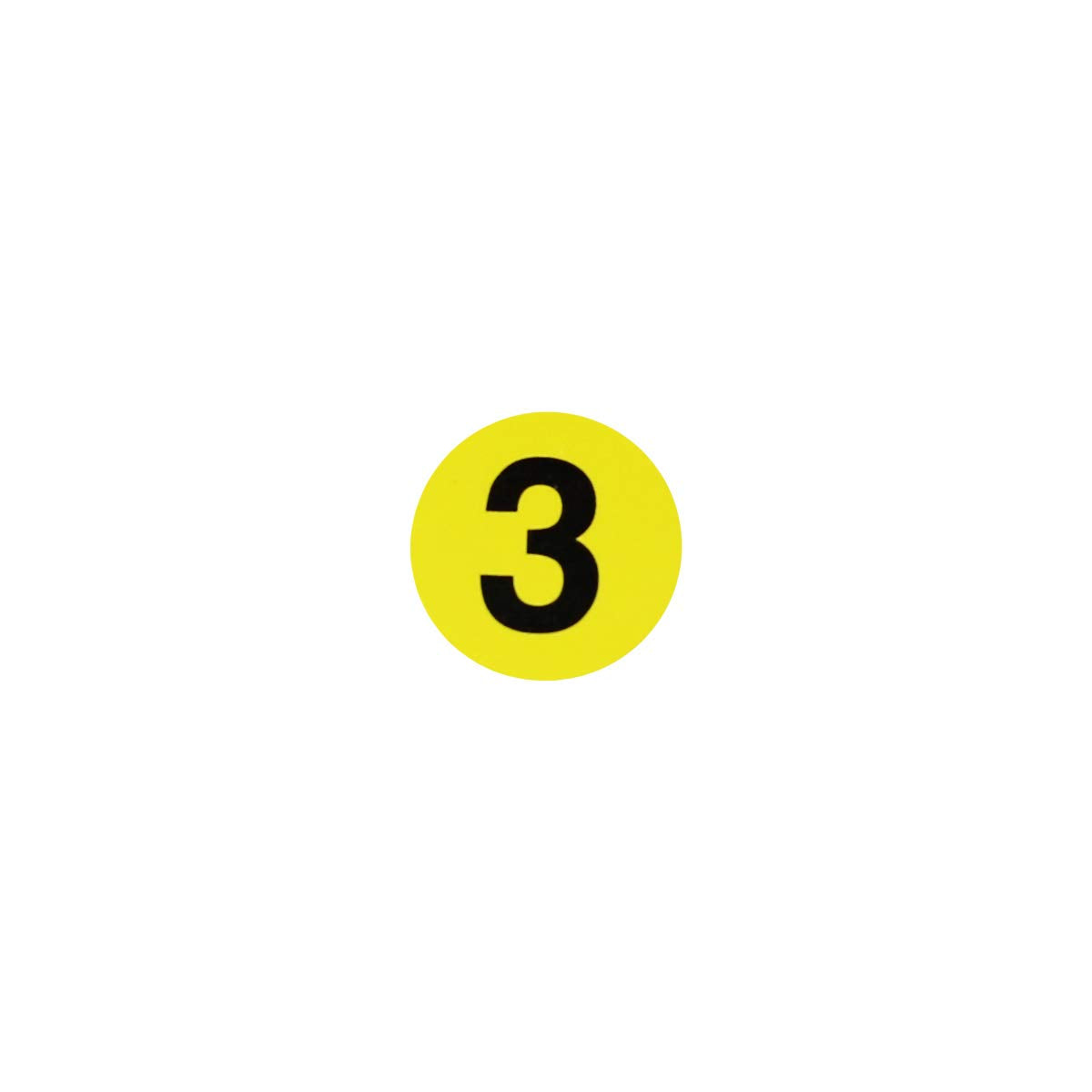 Yellow Circle Number 3 Stickers 0.50 Inch Round 1000 Labels on a Roll