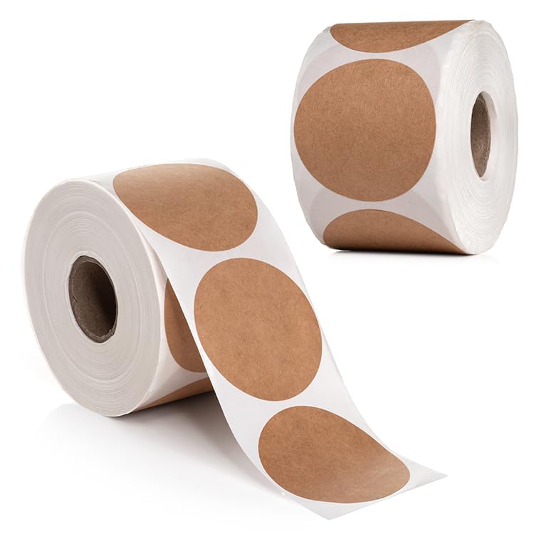 1000pcs Kraft Dot Stickers 2 inch | Color Coding Labels for Inventory, Price, Organization | 2" Round Circle Diameter, 500 per roll (Pack of 2) 2" Pack of 2