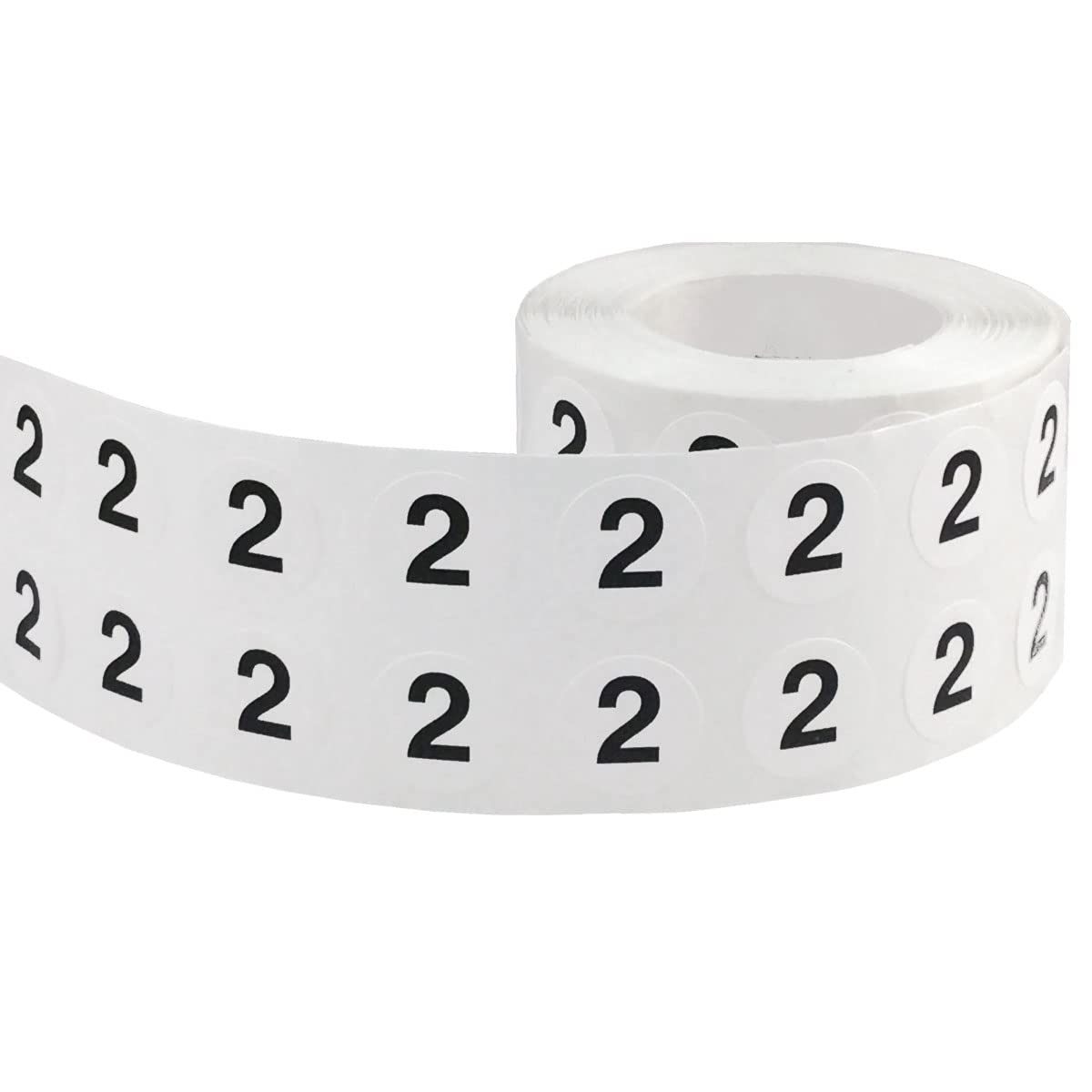 1/2" Inch Number 2 Stickers, Semi-Gloss White Round Labels with Black Text, 1000 Labels on a Roll, Perfect for Home Organization and Office Management, Permanent Adhesive # 2