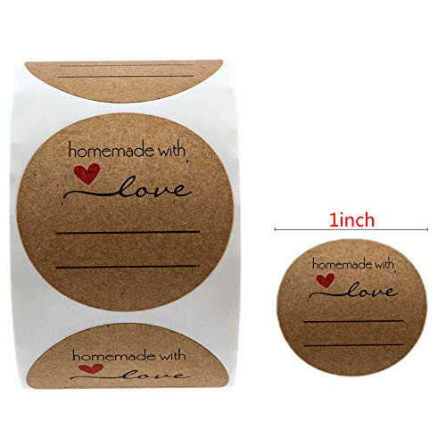 500 pcs Round Natural Kraft Homemade with Love Stickers, Personalized Homemade Stickers Labels for Gift, Baked Goods, Soap, Bath Bombs, Dessert - 1 inch Diameter