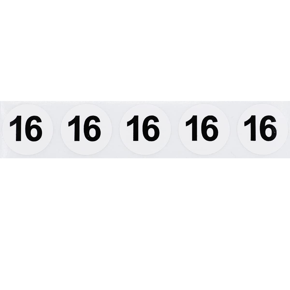 White with Black Number 16 Circle Dot Stickers, 3/4 Inch Round, 500 Labels on a Roll for Organization and Inventory - Semi-Gloss Finish - Made in The USA #16