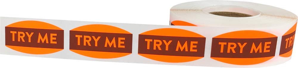 Try Me Grocery Store Food Labels .75 x 1.375 inch Oval Shape 500 Total Adhesive Stickers