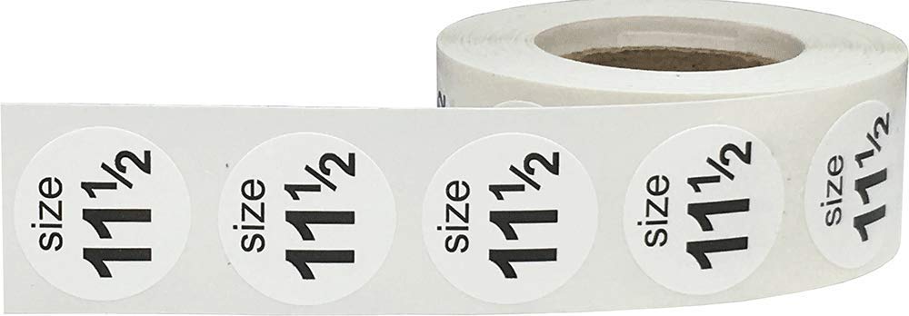 Shoe Size 11 1/2 White Stickers - 3/4 Inch Round, 500 Semi-Gloss Adhesive Labels Per Roll for Retail, Footwear Inventory, and Organization - Made in The USA White Size 11 1/2