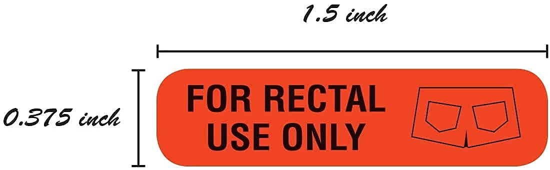 Red for Rectal Use Only Stickers / 500 Small Labels / 0.375" x 1.5" Fluorescent Red Permanent Adhesive Sticker