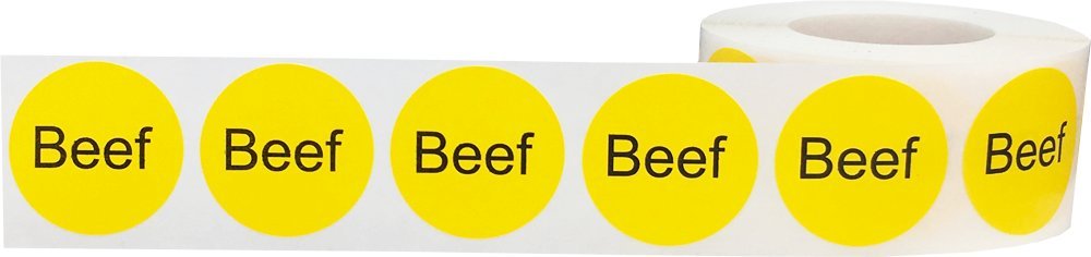 Yellow Beef Deli Labels 1 Inch Round Circle Dot 500 Total Adhesive Stickers