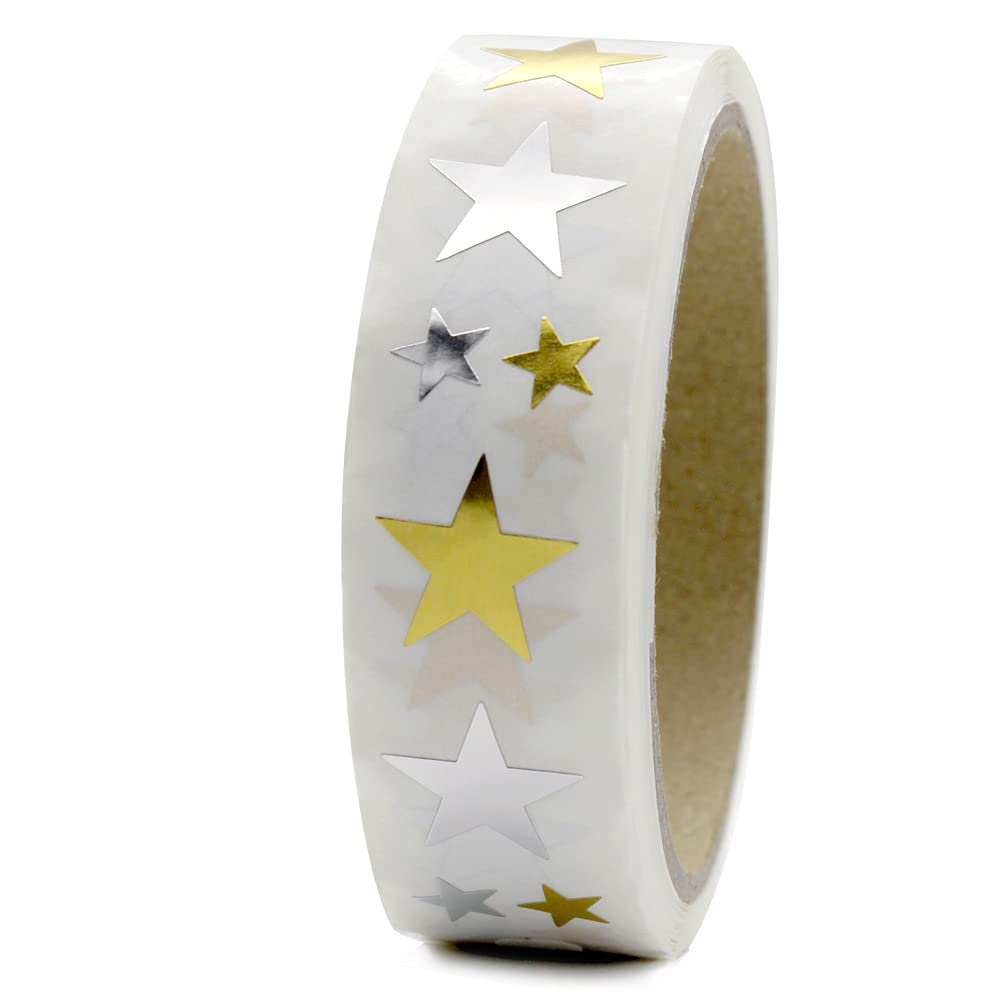 1000 PCS Star Stickers Labels, Gold & Silver Glitter, DIY Crafts, Wall Decor, School Projects, Paper Material, Star Style, Indoor Use
