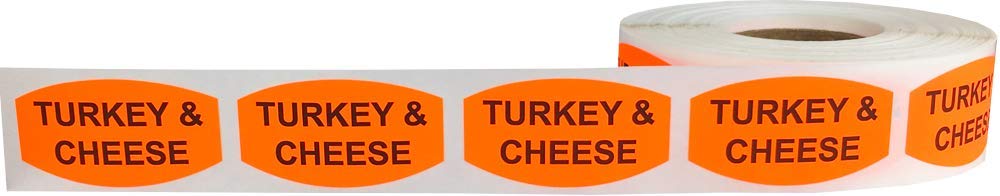 Turkey and Cheese Grocery Store Food Labels .75 x 1.375 Inch Oval Shape 500 Total Adhesive Stickers 0.75 x 1.375" Oval