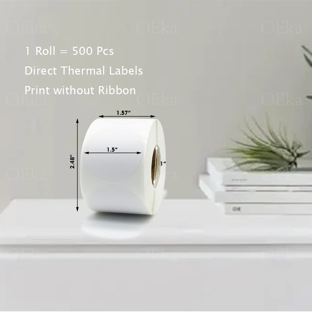 1.5 Inches Round Direct Thermal Labels Blank Shipping Labels Address Labels 500Pcs/Roll Compatible with Rollo & Zebra Desktop Printers(1 Roll, White) 1 ROLL
