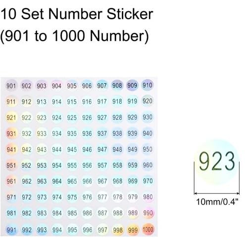 1000Pcs Multicolor Number Stickers 10mm Round Reflective Laser Number Labels Self Adhesive Inventory Organizing Sticker for DIY Craft Marking Numbering Manicure Tool Labels and Stickers(1to1000)