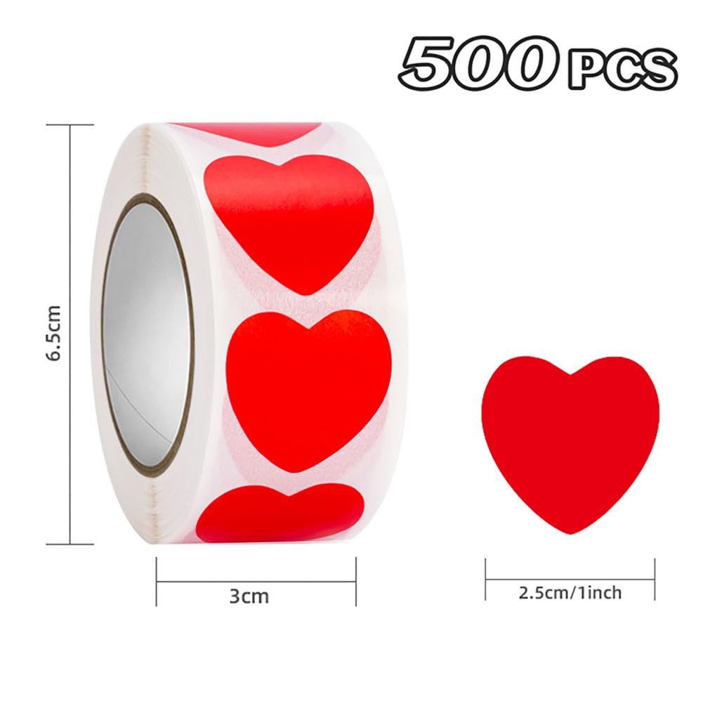 500PCS Red Heart Sticker, 1 inch Valentine's Day Love Shape Self-Adhesive Labels, Use for Valentine's Day, Wedding Anniversaries, Invitation, Envelopes, Crafting, Offices, Bookmarks