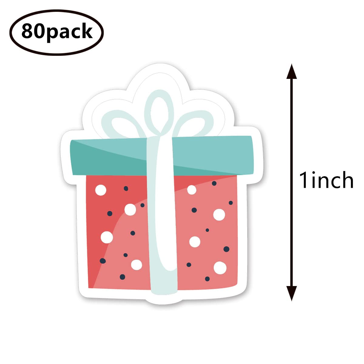 Present Stickers 1in Gift for Scrapbooking, Arts, Craft, Kids DIY, Calendars Labels 80-Pack