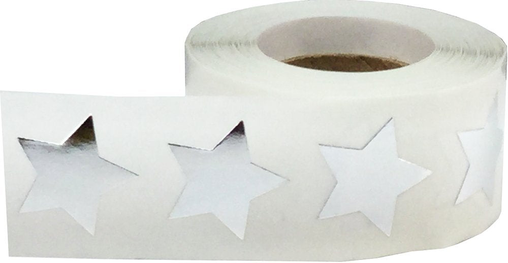 Metallic Silver Star Stickers, 3/4 Inch, 500 Metallic Plastic Labels per Roll - Perfect for Rewards, Decorations, and Crafts in Schools, Offices, and Home Use Metallic Silver
