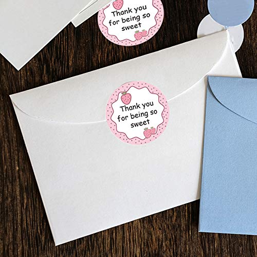 Strawberry Sticker Label,Thank You for Being So Sweet Happy Birthday Stickers,1.5 Inch Baby Shower Labels,500 Pcs Per Pack