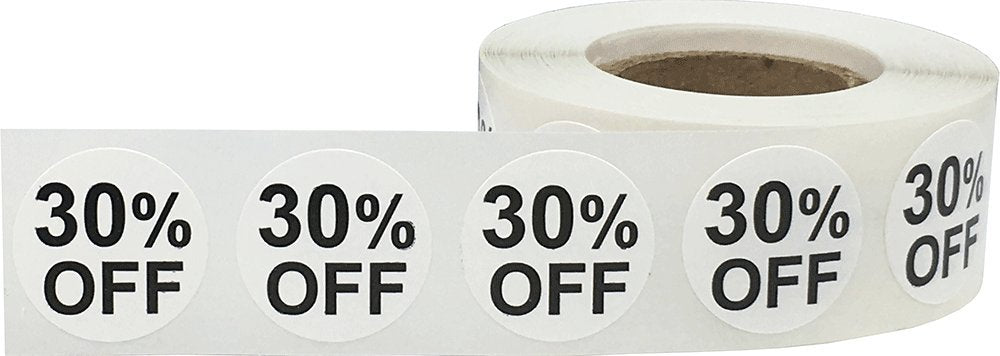 White 30% Percent Off Stickers for Retail 0.75 Inch 500 Adhesive Labels
