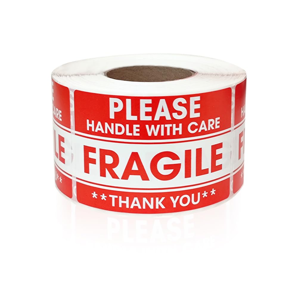 2" x 3" Fragile Stickers for Shipping, Handle with Care Fragile Stickers, Strong Permanent Adhesive Labels for Moving, Red Warning Packing Shipping Label Stickers (500 Labels/1 Roll) 1 Roll, 500Labels