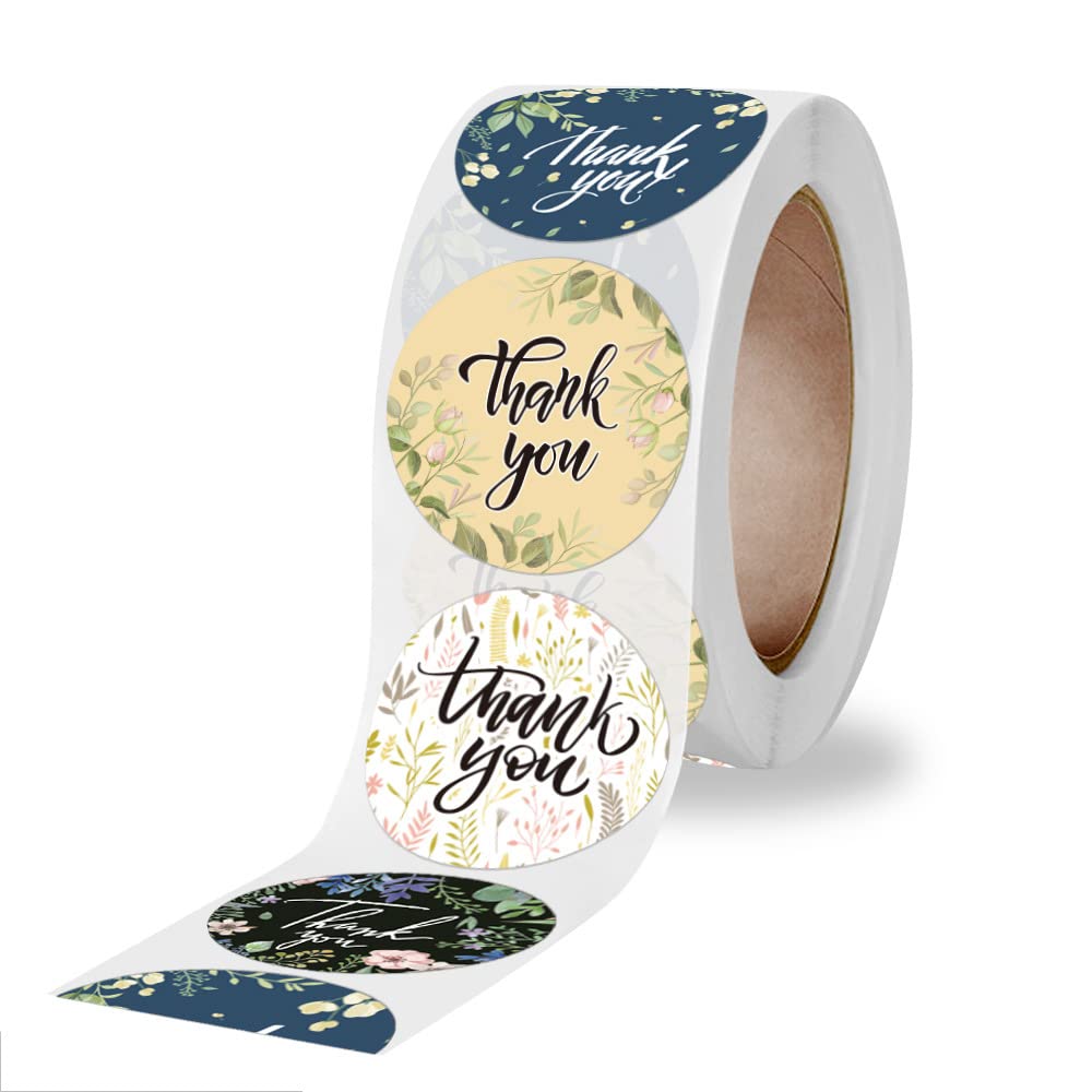 Thank You Sticker Roll, 500 Pcs Label Stickers for Small Business, Wedding Invitations, Party, Greeting Card, 1 inch,4 Flower Design 4 Flowers