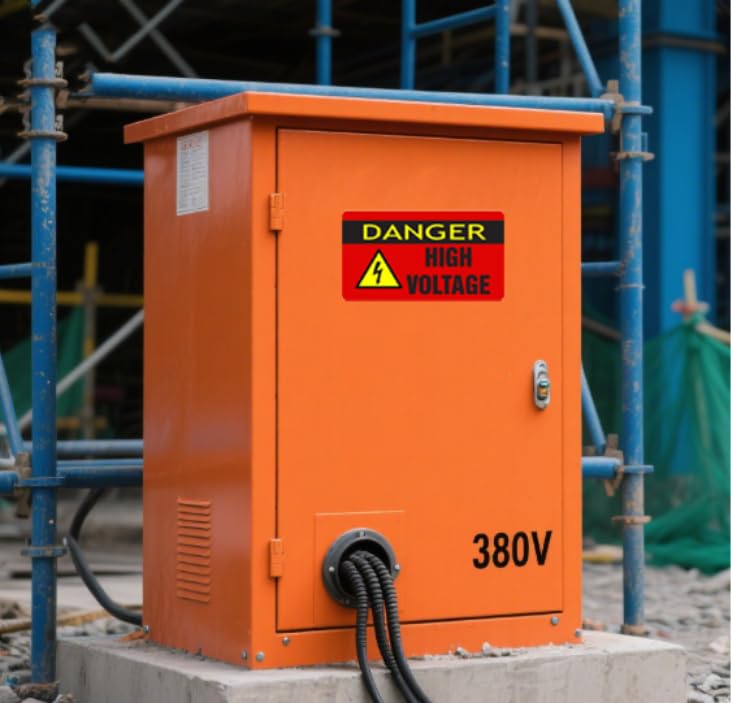 Danger High Voltage Warning Sticker Sign,3 x 5 Inches Hazardous Voltage Safety Warning Labels,Vinyl Adhesive High Voltage Electrical Safety Sign Labels (10 Pack)