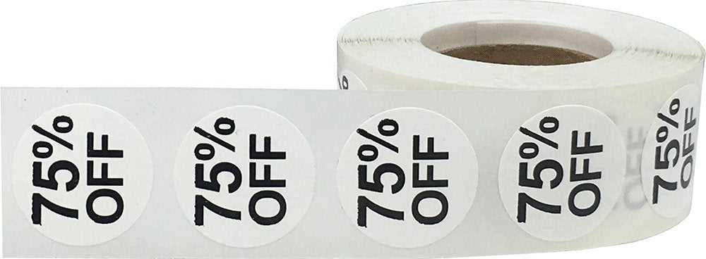 White 75% Percent Off Stickers for Retail 0.75 Inch 500 Adhesive Labels