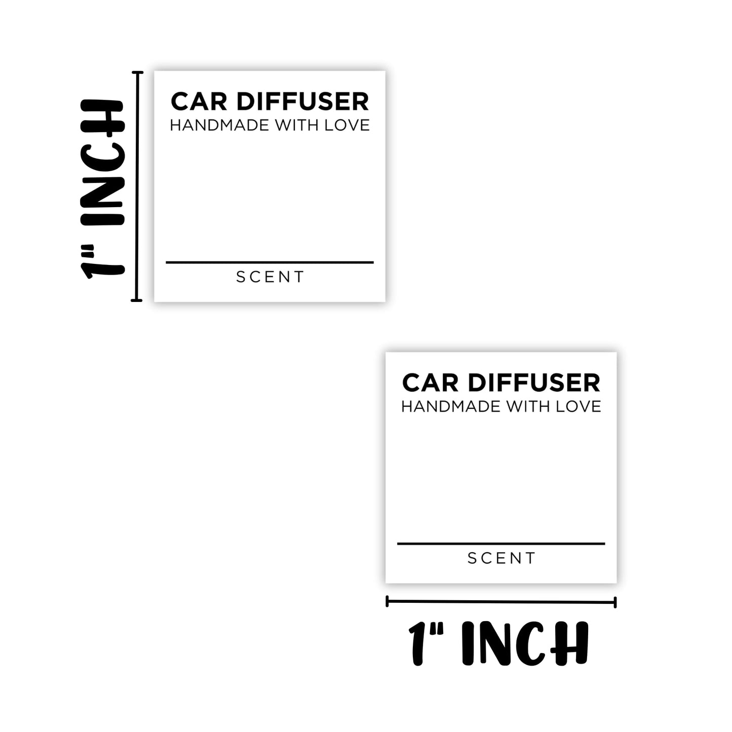 Car Oil Diffuser Hanging Bottle Scent Label | 350 pc Roll Mini 1x1” Inch Square Warning Sticker White Minimalist Instruction Care Card Wooden Top Bullet, Vent Diffusers, Car Reed Diffuser Sticker