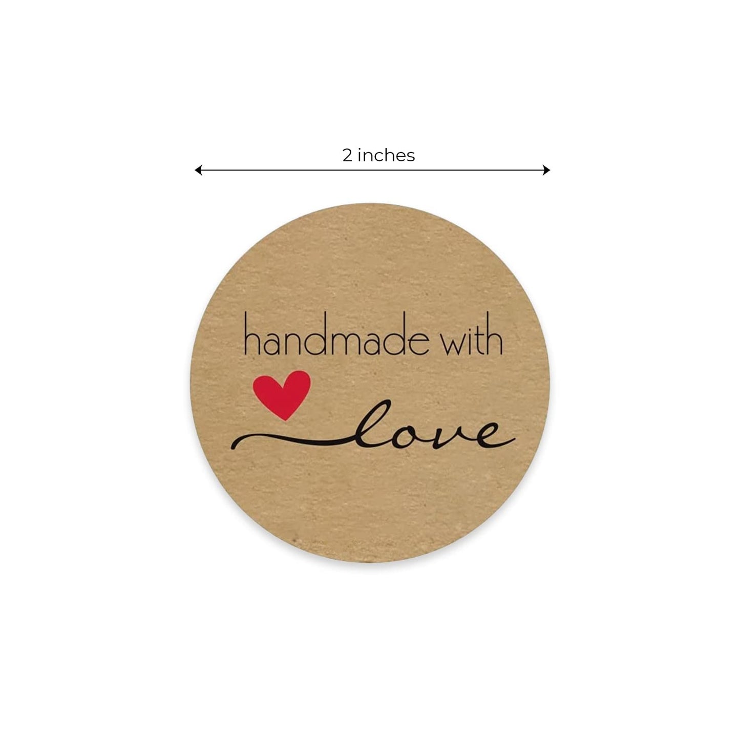 2" Round Natural Brown Kraft Handmade with Love Stickers/Roll of 500 Labels/Homemade Handmade DIY Project Labels/Made in The USA 500 Qty 2”