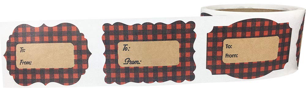 Red Buffalo Plaid Natural Kraft Gift Tags Holiday Present Stickers 2 x 3 Inch 100 Total Labels Red Plaid