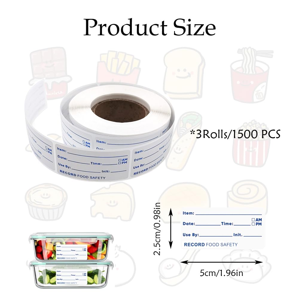 3 Rolls/1500 PCS Food Labels Stickers 1 x 2 Inch Removable Food Date Labels No-Residue Freezer Tape to Write on for Labeling Food Containers Food Date