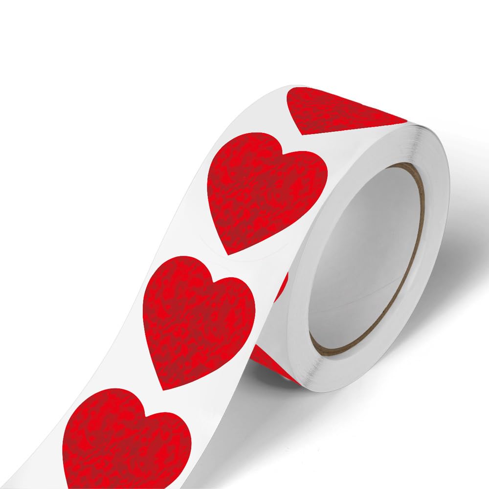 500PCS Valentine's Day Heart Stickers Red Sparkle Love Heart Roll Stickers Valentine's Day Decoration Round Labels Heart Shape Scrapbooking Adhesive Stickers for Valentine's Day Wedding Gift Decor