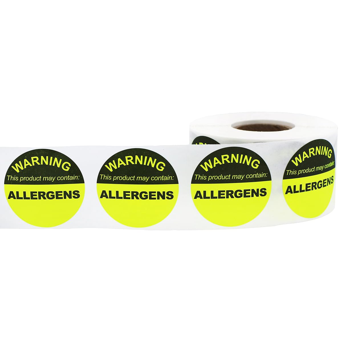 Allergen Warning Food Stickers Fluorescent Yellow 1.5 Inch Round Circle Dots 500 Total Adhesive Stickers