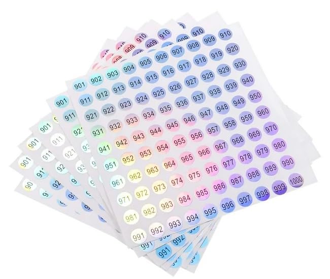 1000Pcs Multicolor Number Stickers 10mm Round Reflective Laser Number Labels Self Adhesive Inventory Organizing Sticker for DIY Craft Marking Numbering Manicure Tool Labels and Stickers(1to1000)