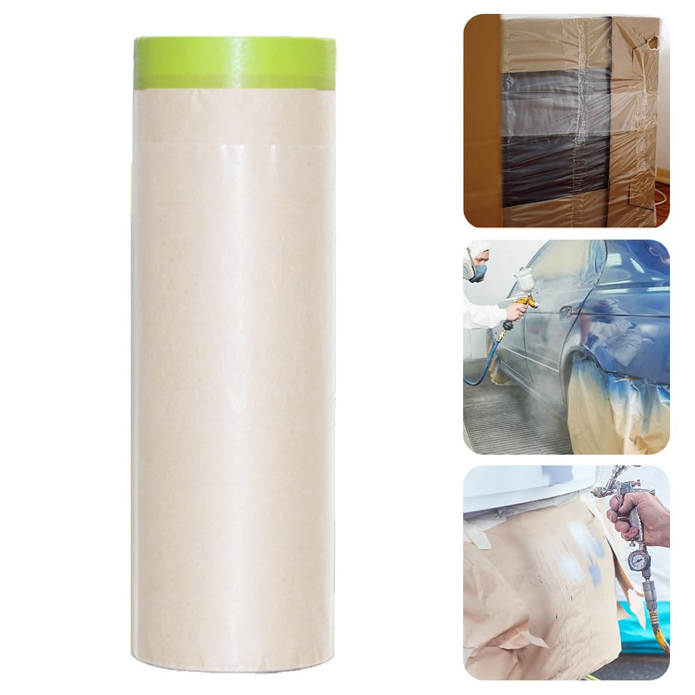 Saycker Pre-Taped Masking Paper for Painting,18inch x 49ft Adhesive Paint Protective Paper Roll,Tape and Drape Painters Paper for Covering Skirting,Frames,Cars and Auto Body 45cm x 49ft